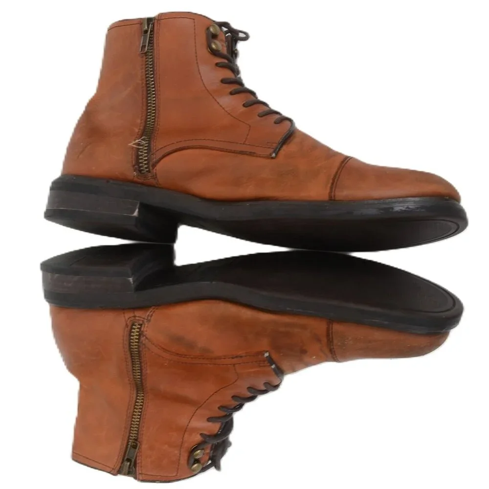 Aston Grey Biressa Brown Leather Zip Lace Ankle Chukka Boots Men's‎ Size 10.5
